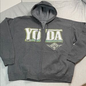 Disney Parks Hanes Star Wars Yoda Gray Zip-Up Hoodie Size Large Full Zip Cozy